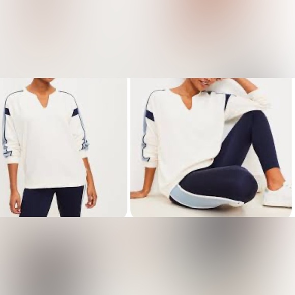 Lou & Grey Cream and Blue Sweatshirt Sz Large - Picture 1 of 8